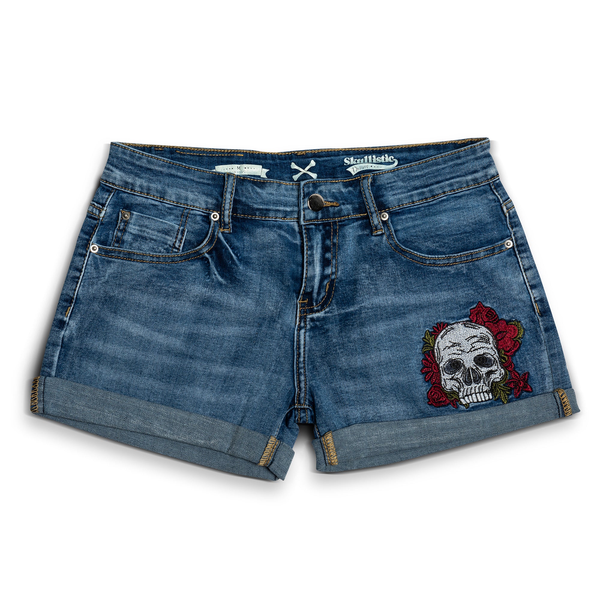 Skull Embroidery Denim Shorts