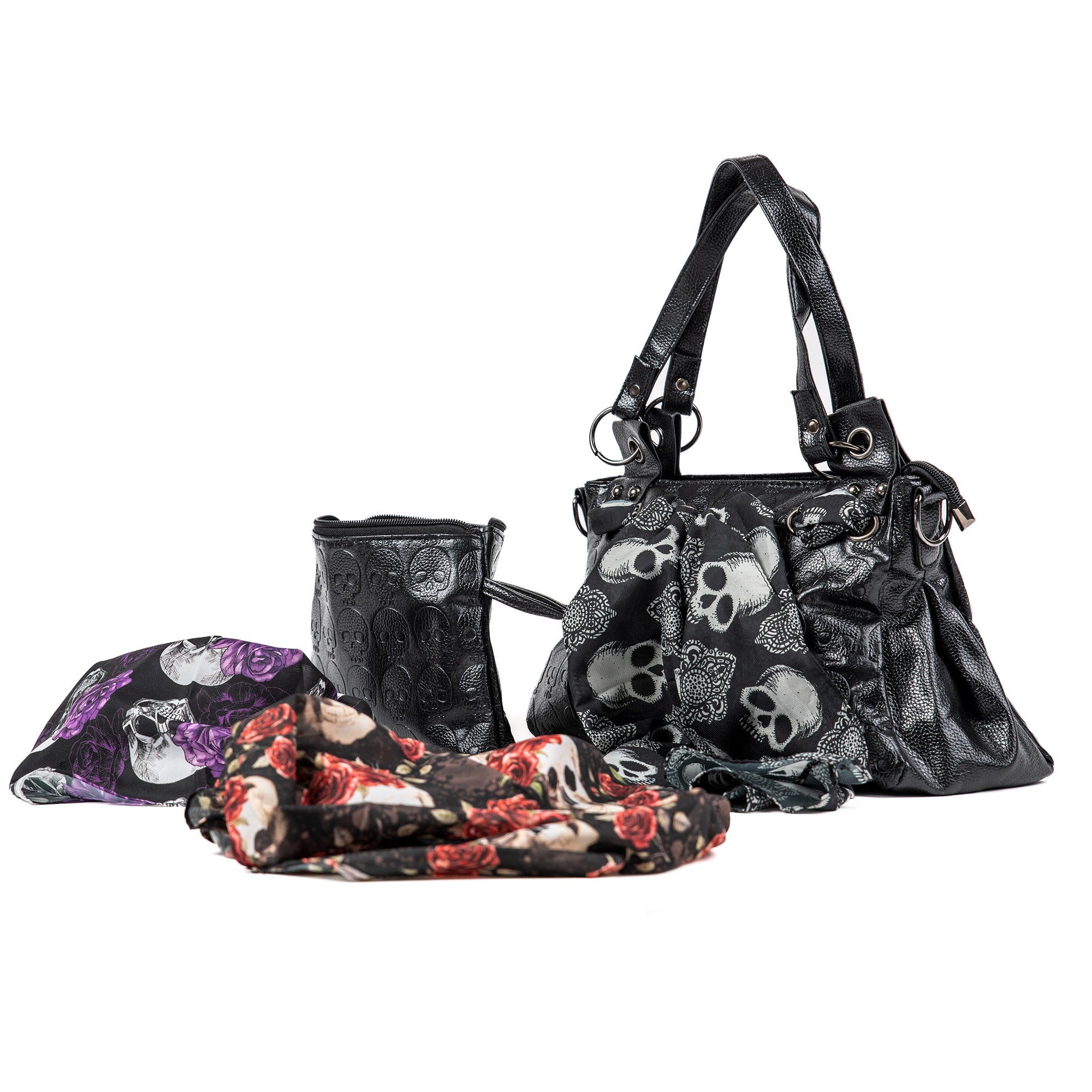 Gothic Embossed Skulls Shoulder Bag Set