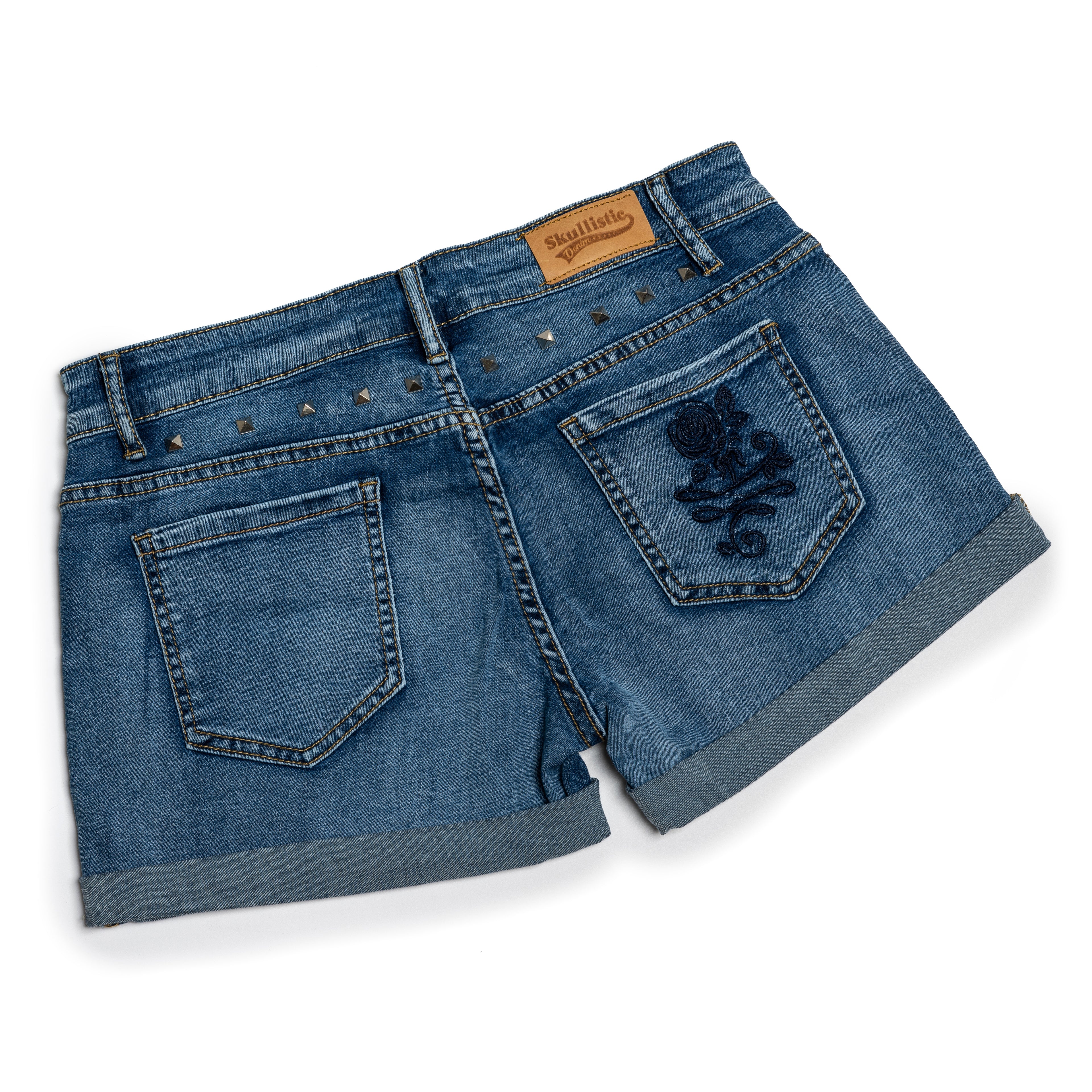 Skull Embroidery Denim Shorts