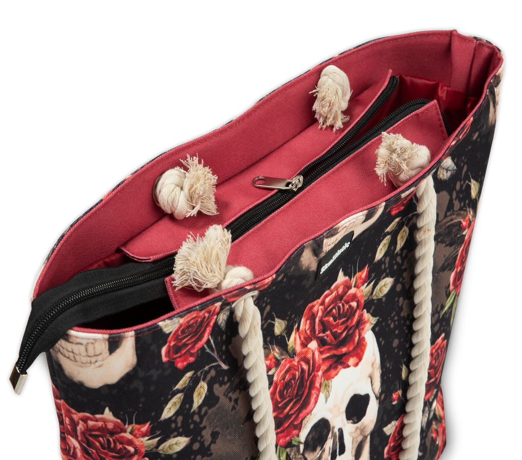 Dark Garden Skulls Shoulder Beach Bag