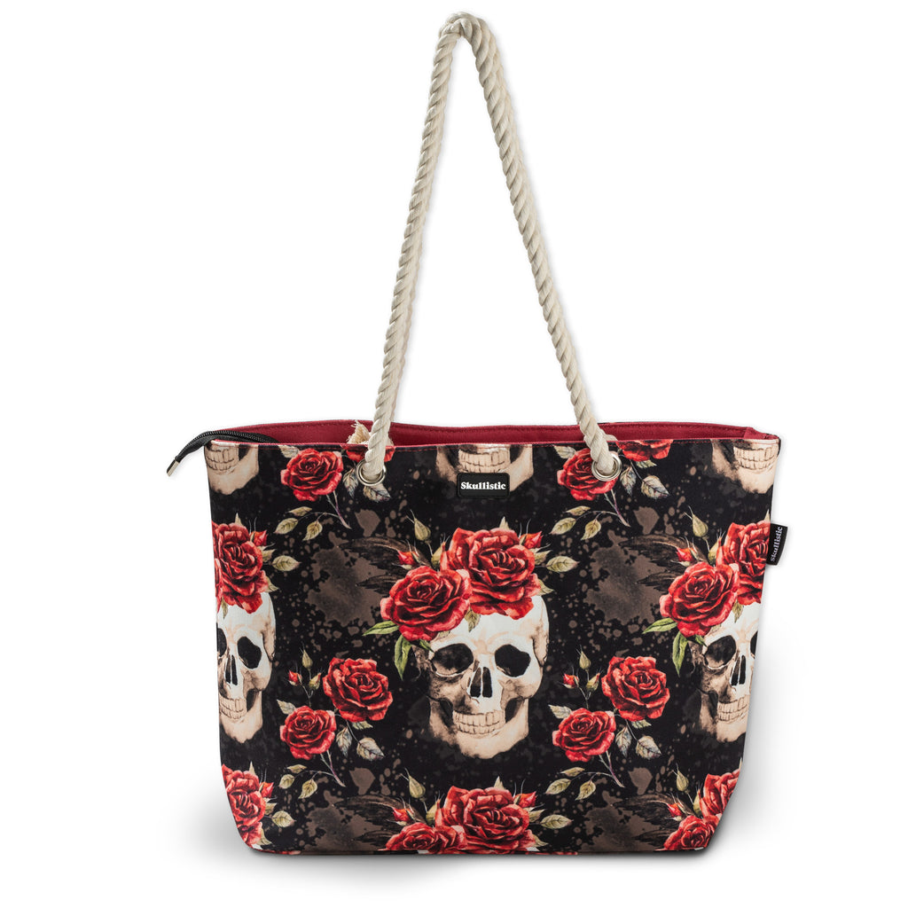 Dark Garden Skulls Shoulder Beach Bag
