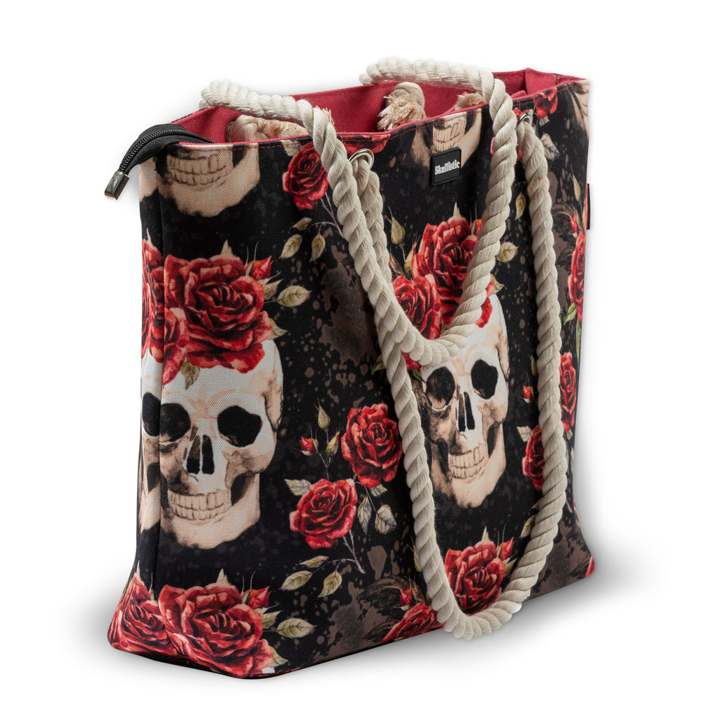 Dark Garden Skulls Shoulder Beach Bag